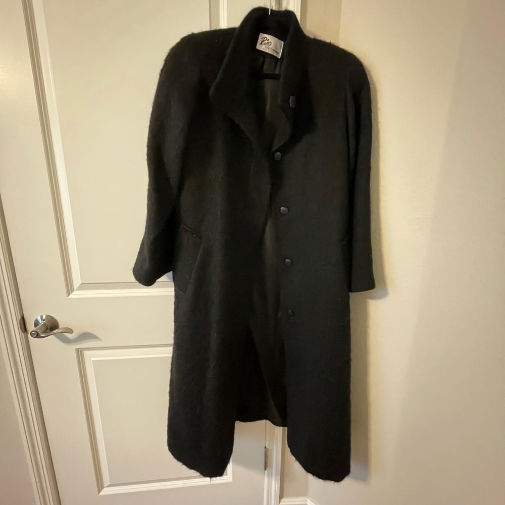 Riel Coat Company Vintage Mohair Wool Mid Calf Length Button Up Pockets Black 10